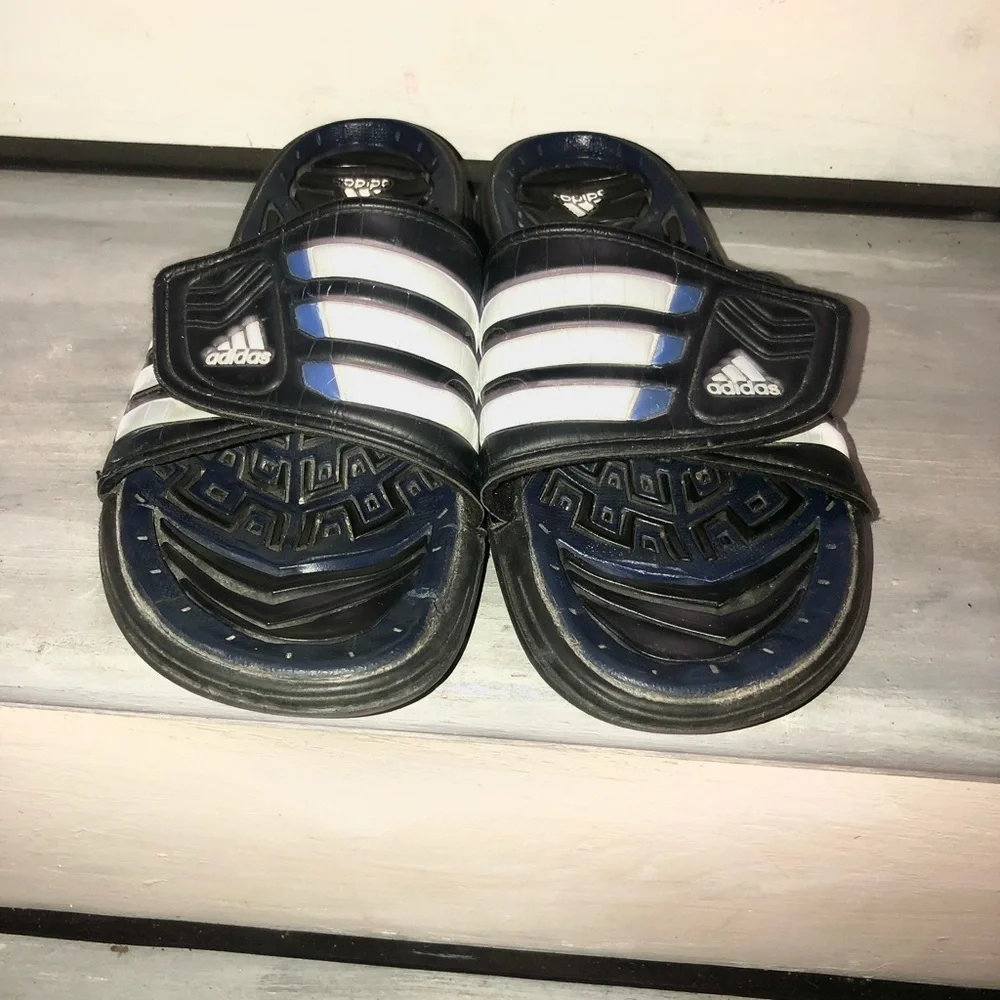 Adidas Slides Blue, Black and White Size 10 - Picture 5 of 5